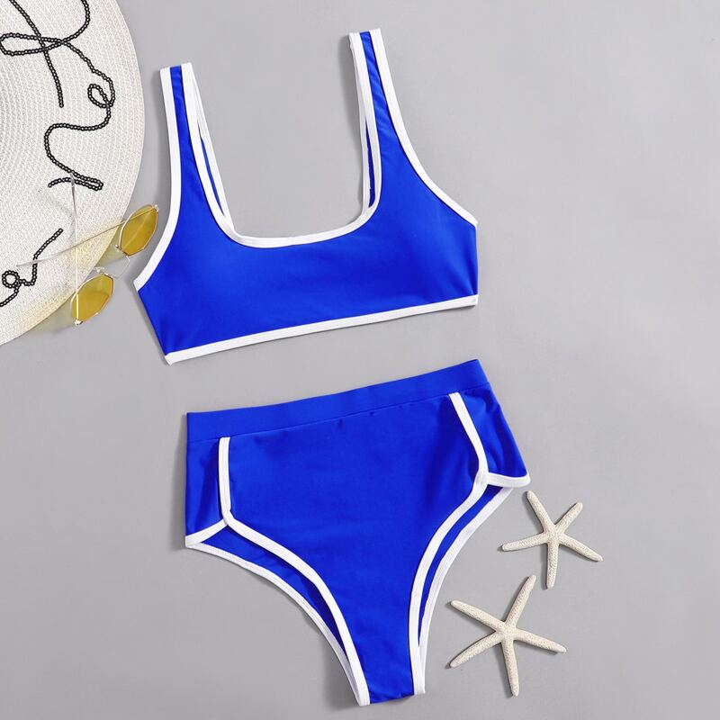 

Contrast Binding High Waist Bikini Swimsuit, Royal blue