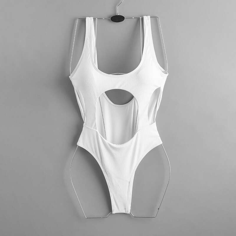 

Solid Cut-out One Piece Swimsuit, White