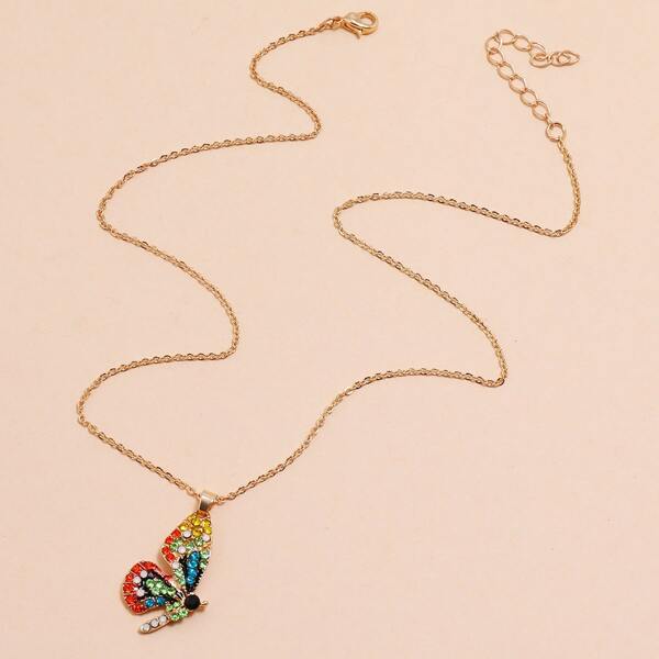 

Rhinestone Butterfly Charm Necklace, Multicolor