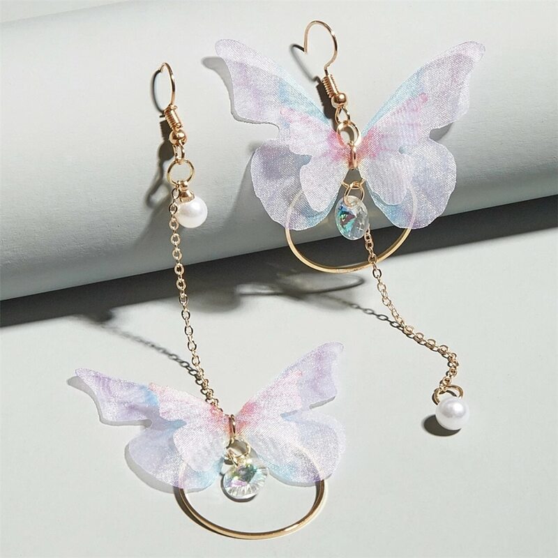 

Mesh Butterfly Chain Earrings, Multicolor