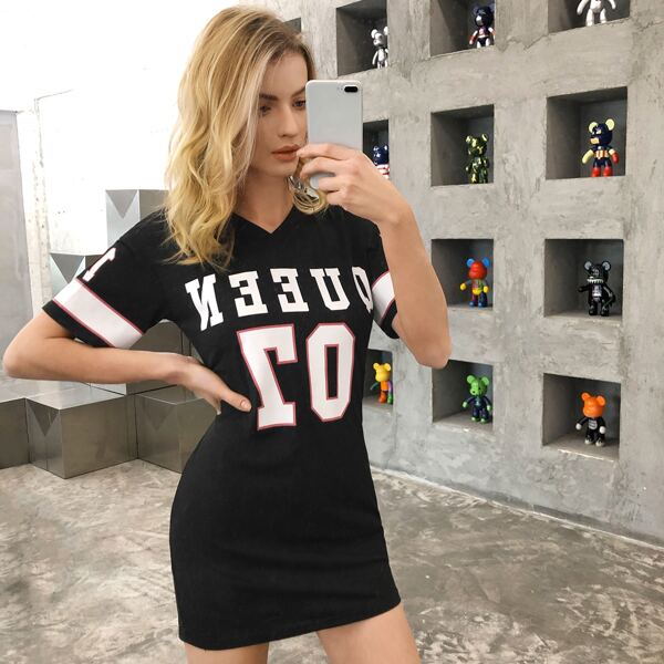 

Letter Graphic Colorblock Tee, Black