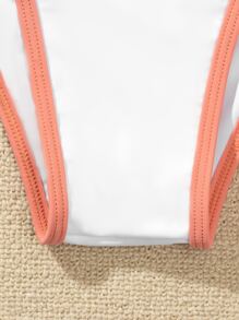 Conjunto de bikini triangular de tanga con ribete de contraste - Blanco - Ver 4