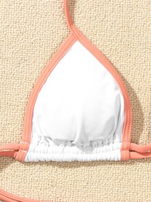Conjunto de bikini triangular de tanga con ribete de contraste - Blanco - Ver 5