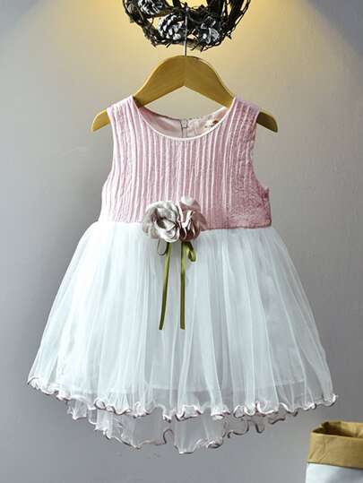 فستان حفلة بحافة شبكي مزهر سترو للبنات الصغار