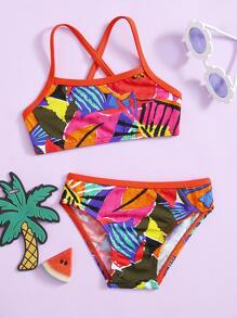 Baby Girl Colorblock Contrast Binding Beachwear Summer Beach - Multicolor - View 1