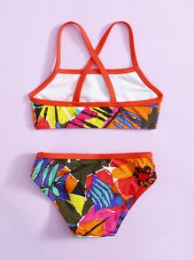 Baby Girl Colorblock Contrast Binding Beachwear Summer Beach - Multicolor - View 2
