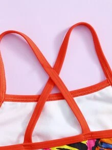 Baby Girl Colorblock Contrast Binding Beachwear Summer Beach - Multicolor - View 3