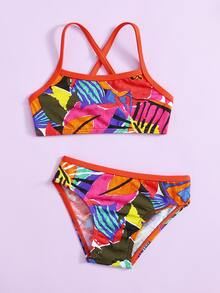Baby Girl Colorblock Contrast Binding Beachwear Summer Beach - Multicolor - View 5