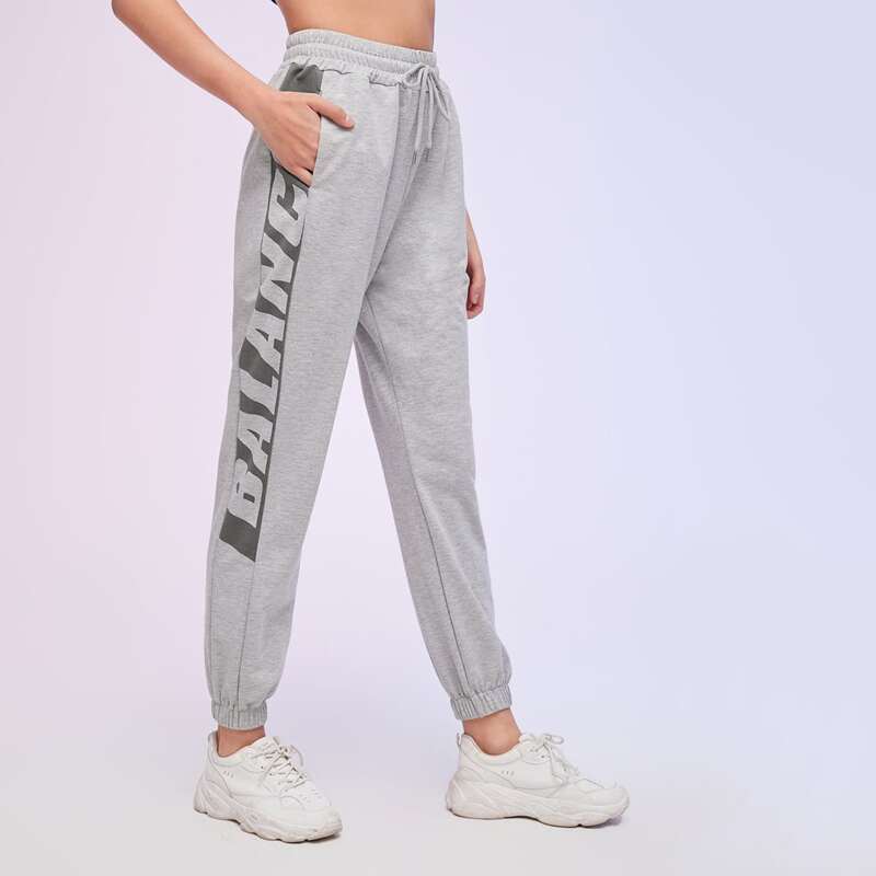 

Letter Graphic Drawstring Sweatpants, Light grey