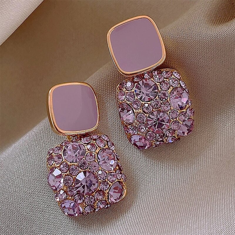 

Square Rhinestone Drop Earrings, Purple