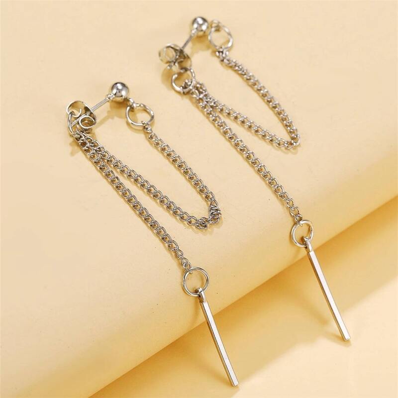 

Bar Chain Drop Earrings, Silver