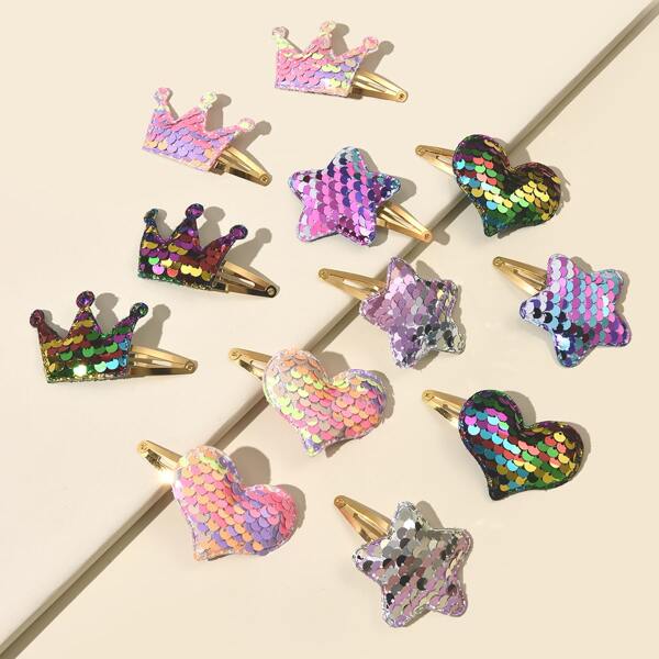 

12pcs Toddler Girls Heart Decor Hair Clip, Multicolor