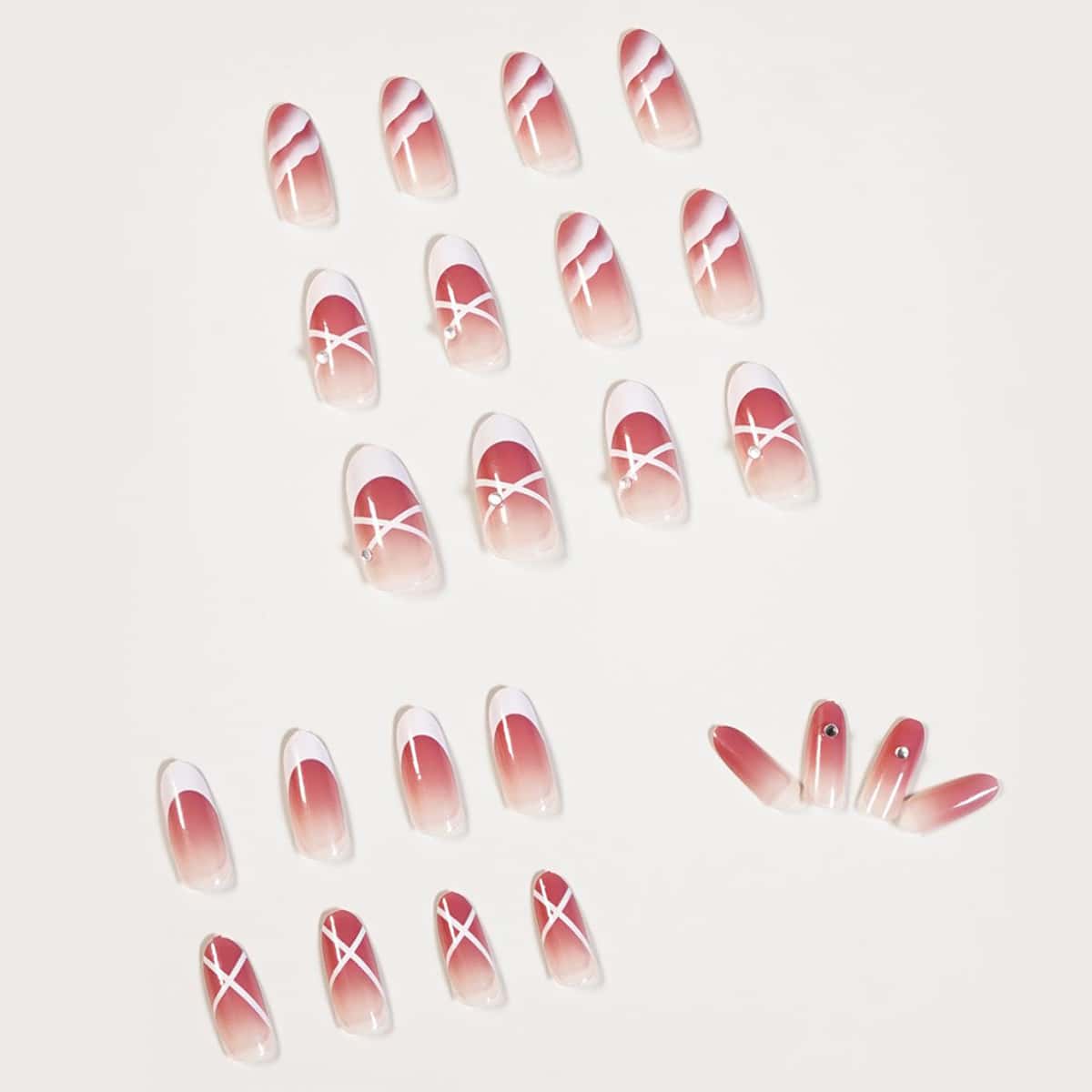 

24pcs Colorblock Fake Nail, Pink