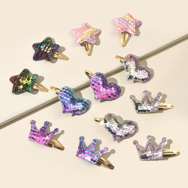 

12pcs Toddler Girls Heart Decor Hair Clip, Multicolor