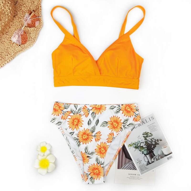 

Floral High Waist Bikini Swimsuit, Multicolor