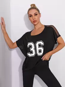 Áo Tees & Tanks Thể thao Tương phản Mesh Lá thư - màu đen - Xem 1