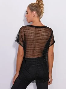 Áo Tees & Tanks Thể thao Tương phản Mesh Lá thư - màu đen - Xem 2