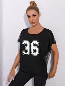 Áo Tees & Tanks Thể thao Tương phản Mesh Lá thư - màu đen - Xem 3