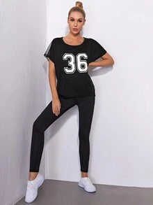 Áo Tees & Tanks Thể thao Tương phản Mesh Lá thư - màu đen - Xem 4