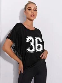 Áo Tees & Tanks Thể thao Tương phản Mesh Lá thư - màu đen - Xem 5