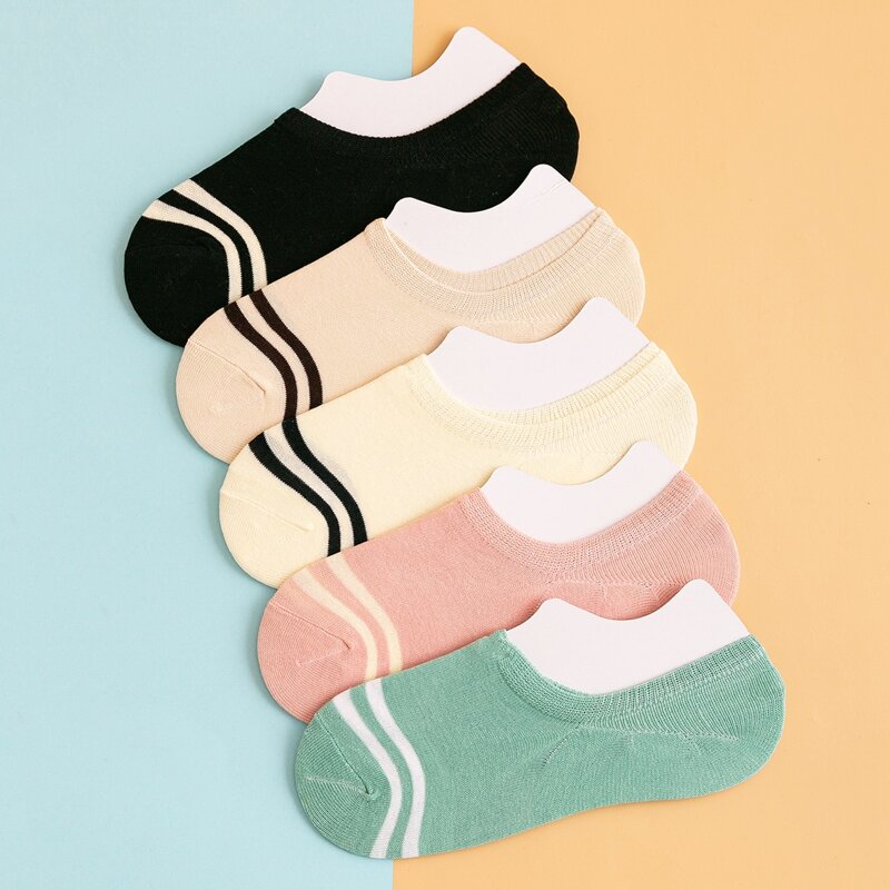 

5pairs Striped Invisible Socks, Multicolor