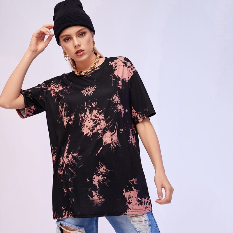 

Tie Dye Sun Graphic Oversized Tee, Black