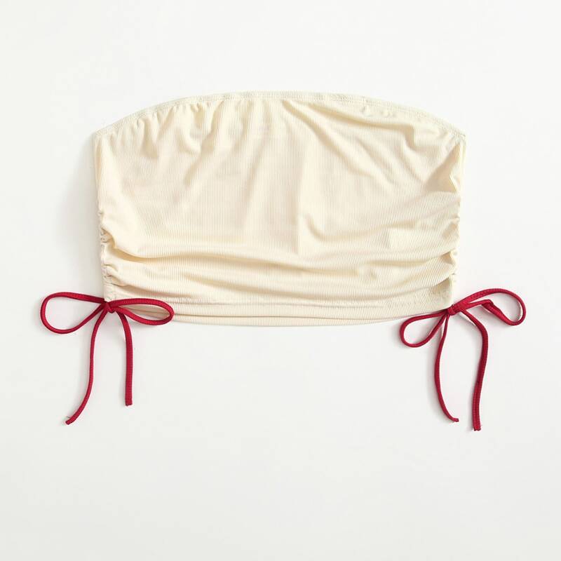 

Drawstring Side Crop Tube Top, Beige