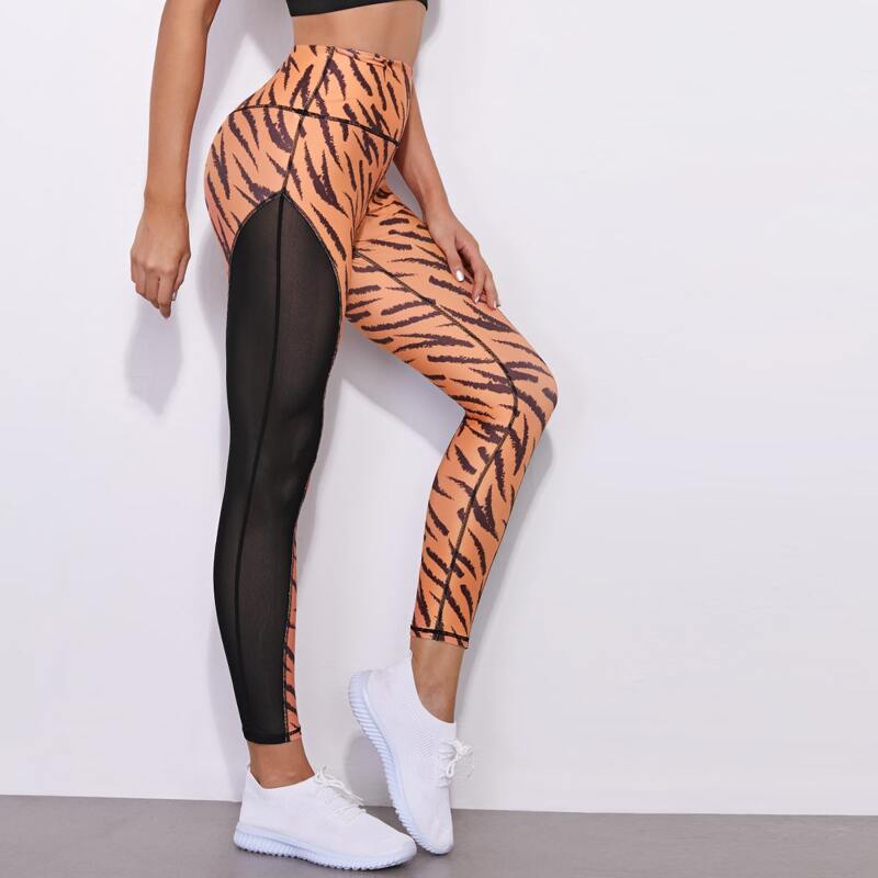 

Contrast Mesh Colorblock Sports Leggings, Multicolor