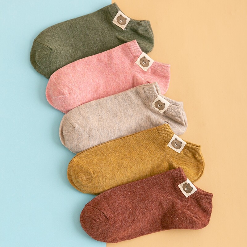 

5pairs Bear Patch Socks, Multicolor