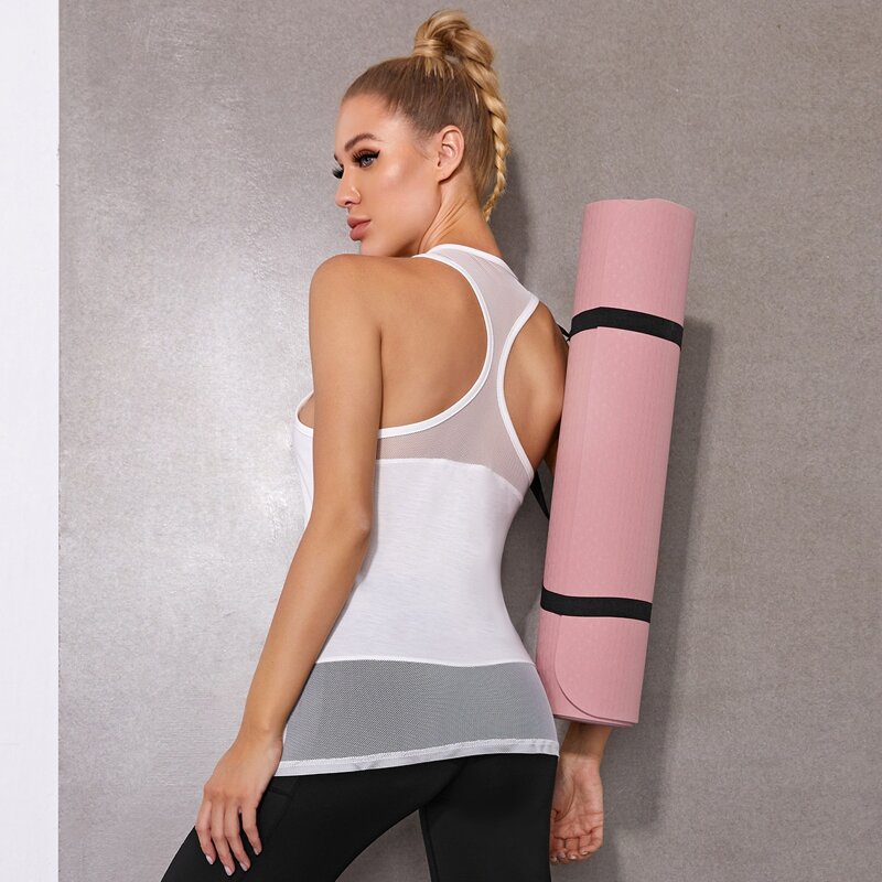 

Contrast Mesh Racer Back Sports Tank Top, White