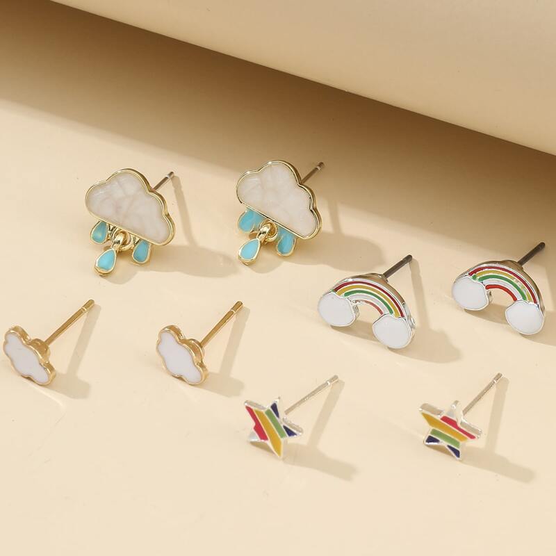

4pairs Cloud Stud Earrings, Multicolor