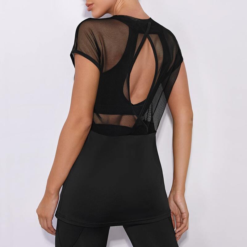 

Contrast Mesh Cut Out Sports Tee, Black