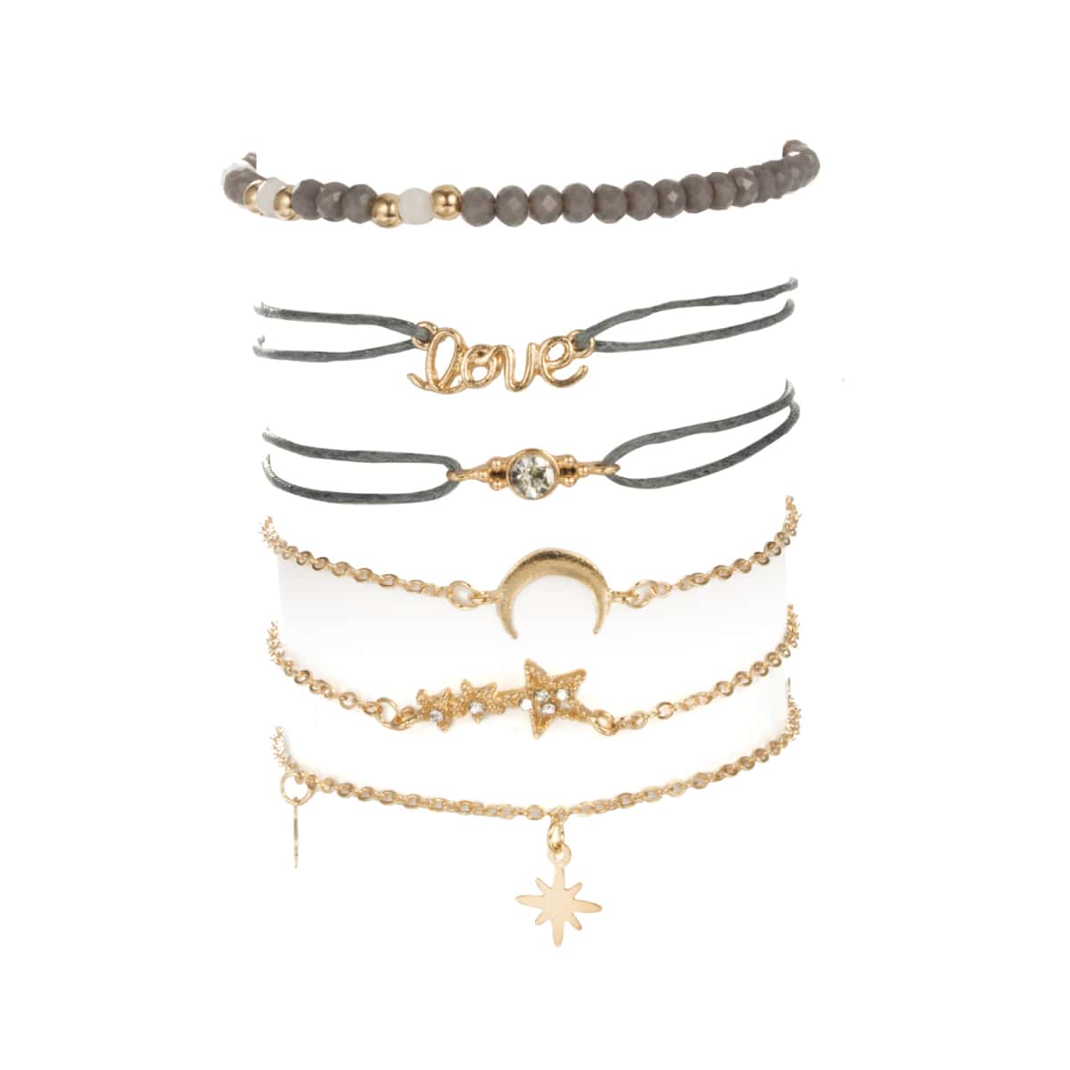 

6pcs Moon & Star Bracelet Set, Gold