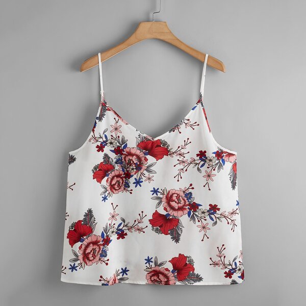 

Plus Floral Print Cami Top, White