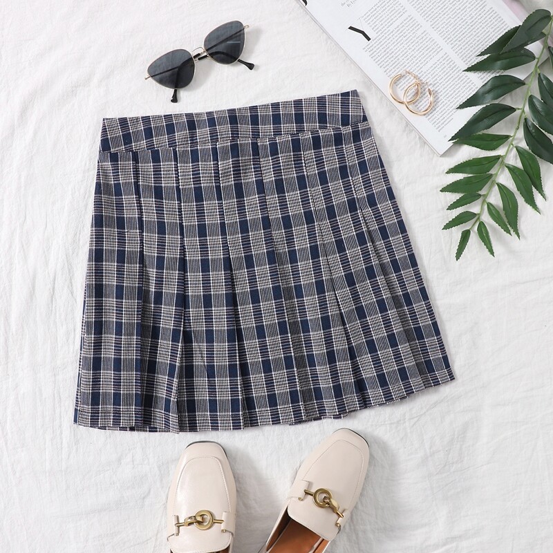 

Glen Plaid Print Pleated Skirt, Multicolor