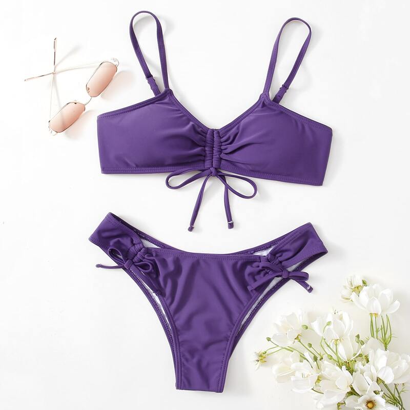 

Drawstring Decor Bikini Swimsuit, Purple