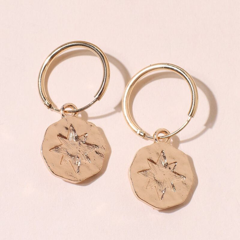 

Star Engraved Drop Earrings, Gold
