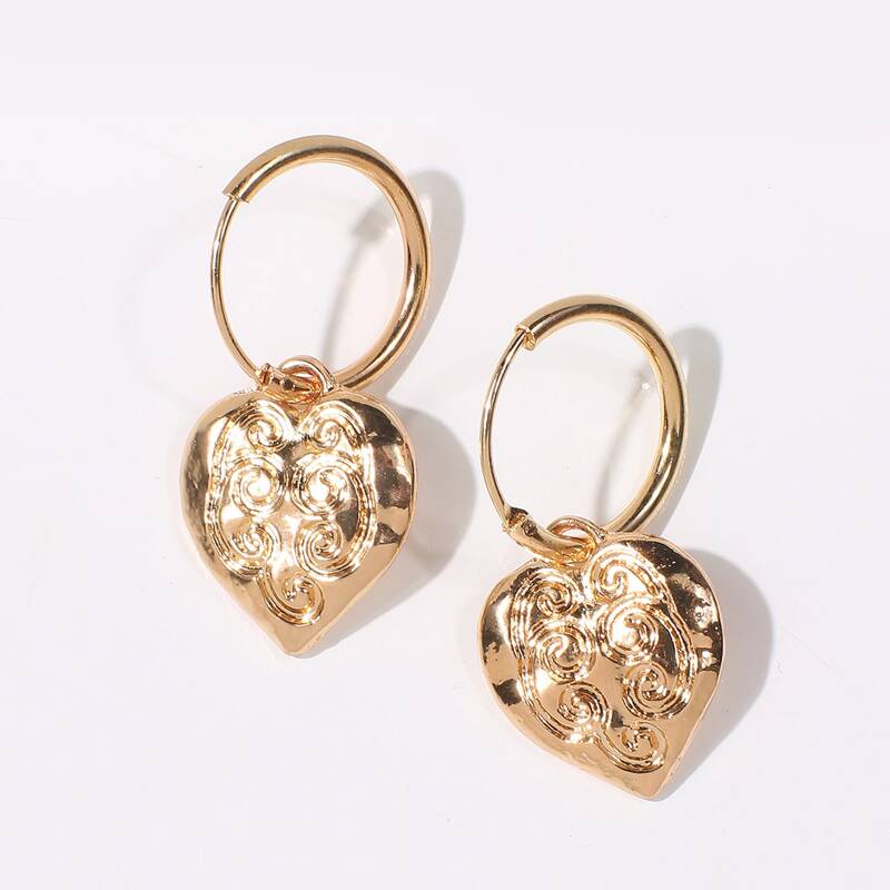 

Heart Engraved Drop Earrings, Gold
