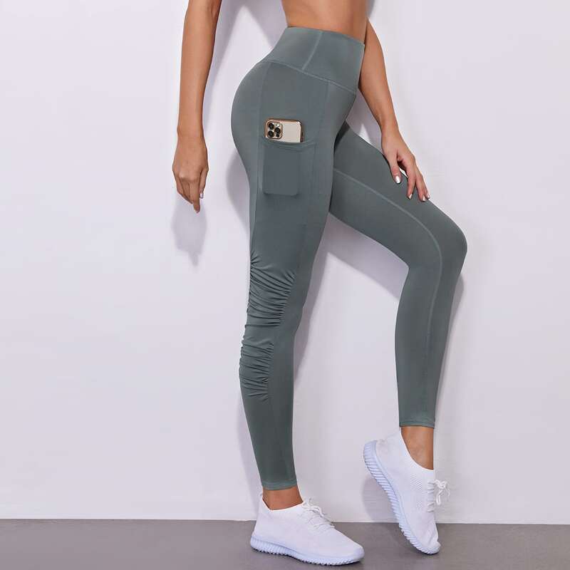 

Ruched Sports Leggings With Phone Pocket, Dark grey