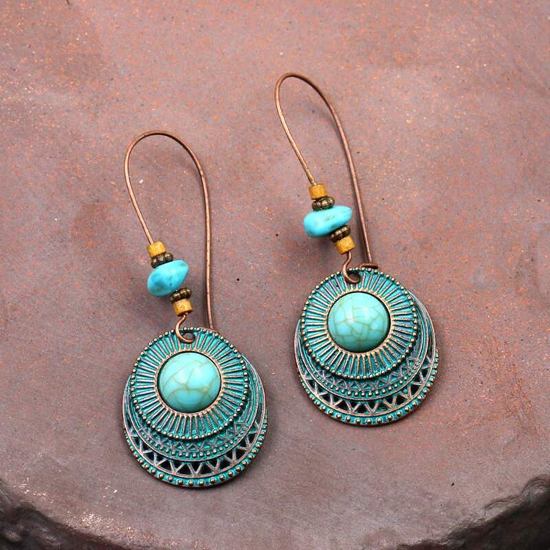 

Retro Circle Drop Earrings, Blue