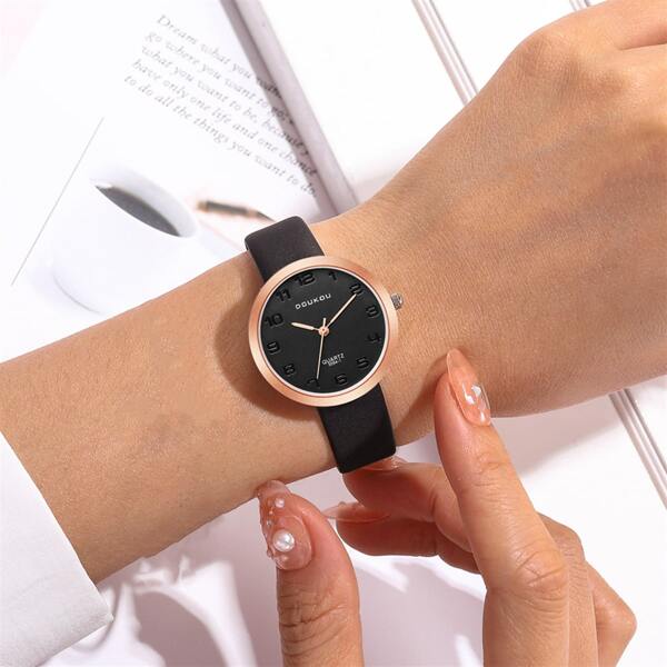 

1pc Round Pointer Quartz Watch