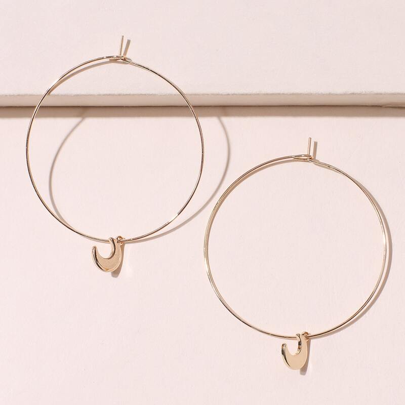 

Moon Charm Hoop Earrings, Gold