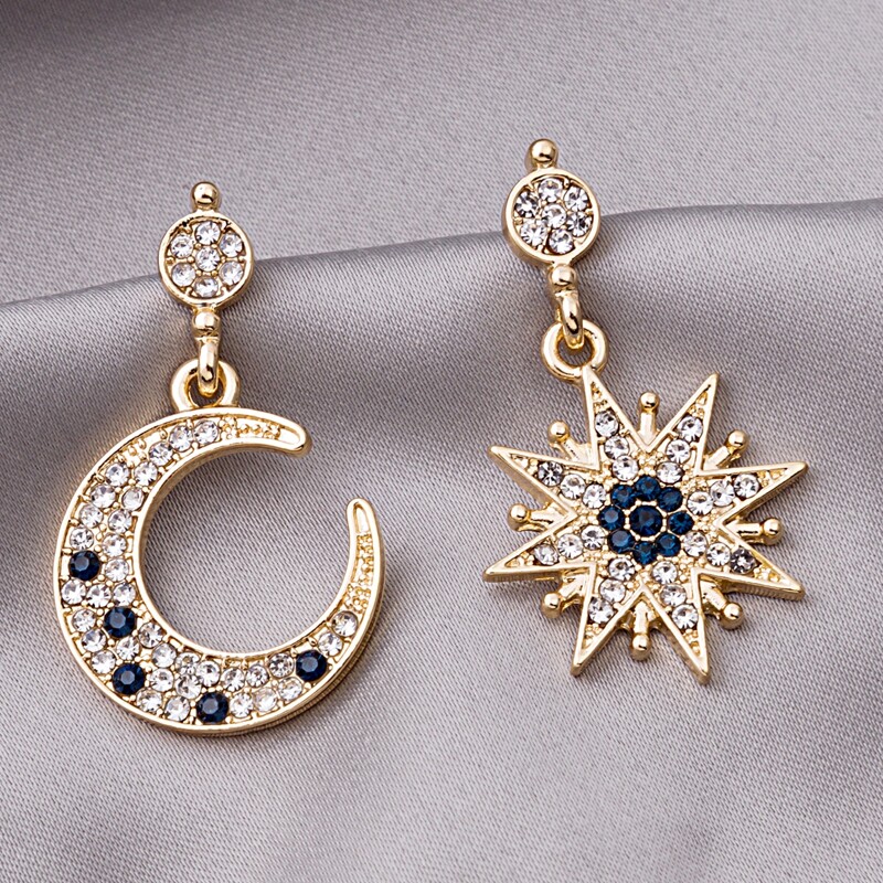 

Rhinestone Moon & Star Drop Earrings, Gold
