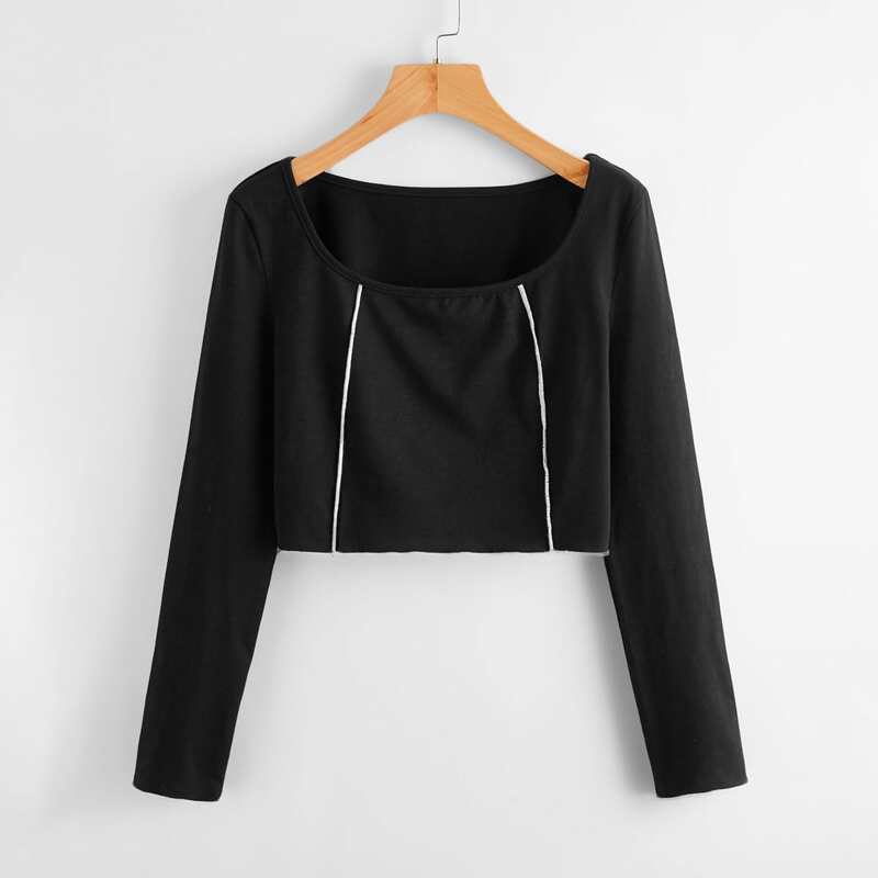 

Contrast Binding Crop Tee, Black