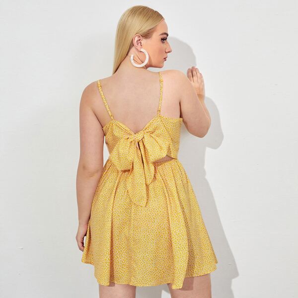 

Plus Tied Backless Ditsy Floral Slip Dress, Yellow
