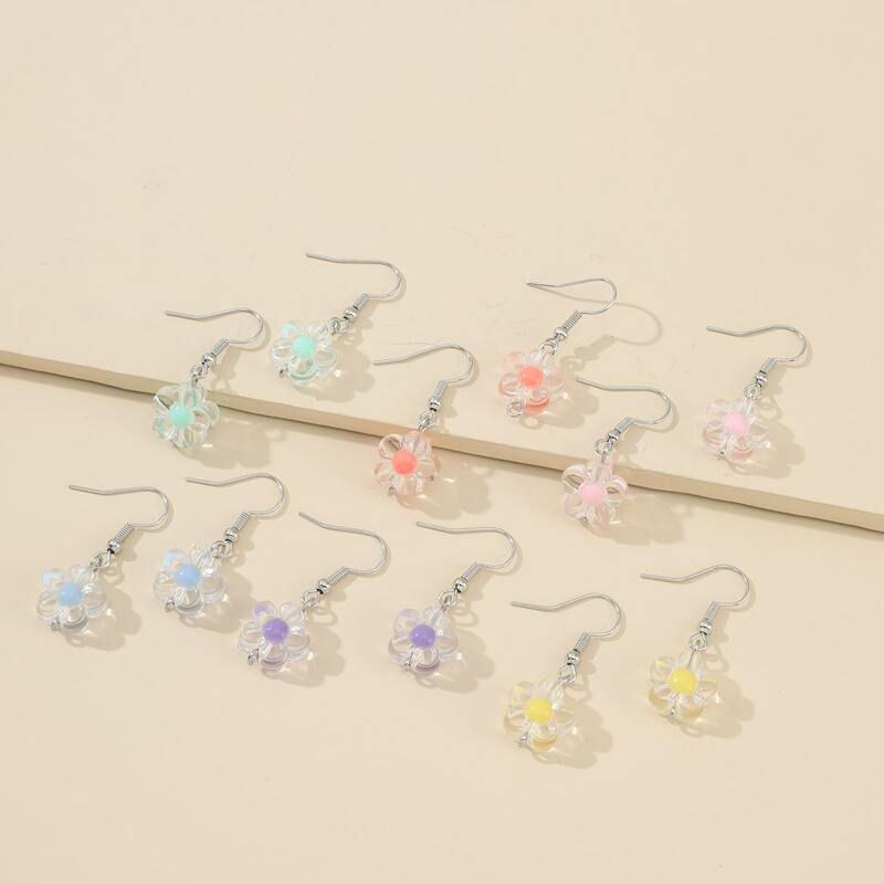 

6pairs Floral Drop Earrings, Multicolor
