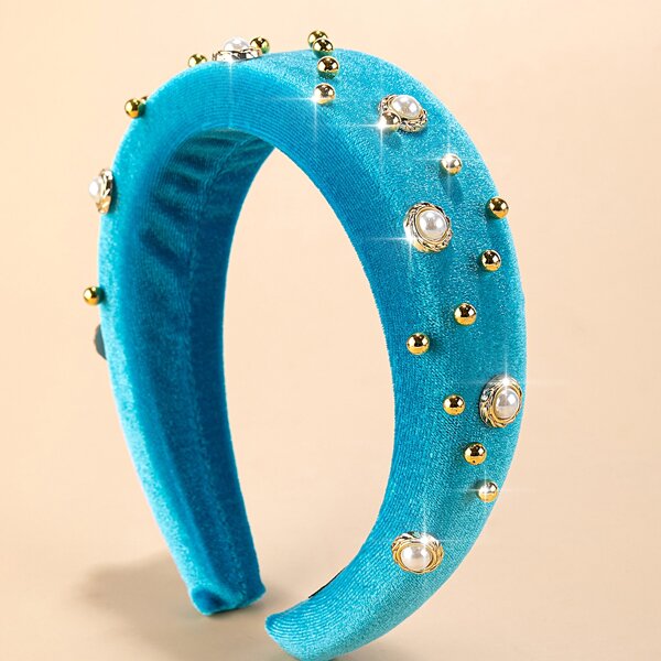 

Faux Pearl Decor Padded Hair Hoop, Blue