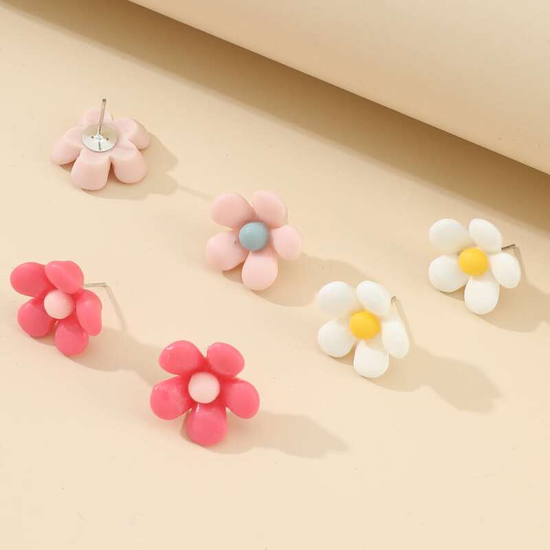 

3pairs Floral Stud Earrings, Multicolor