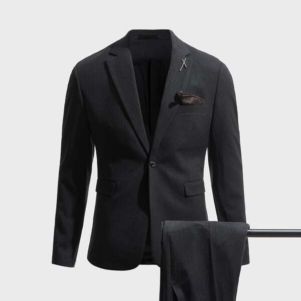 

Men Lapel Neck Blazer & Tailored Pants, Dark grey