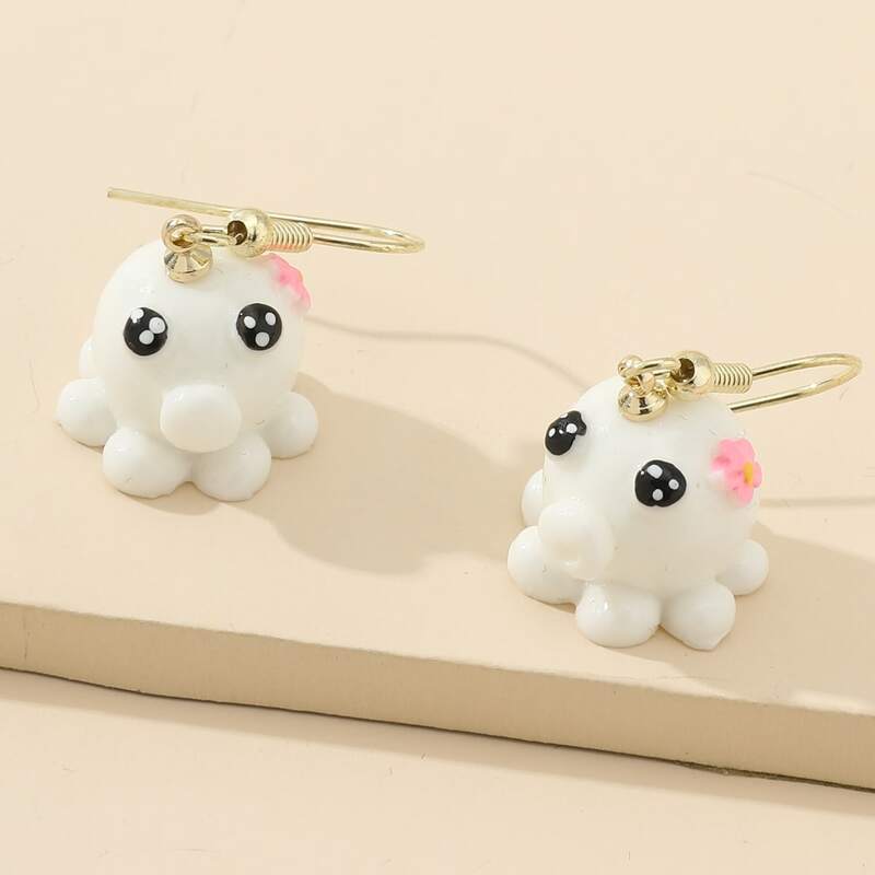 

Cartoon Octopus Drop Earrings, White
